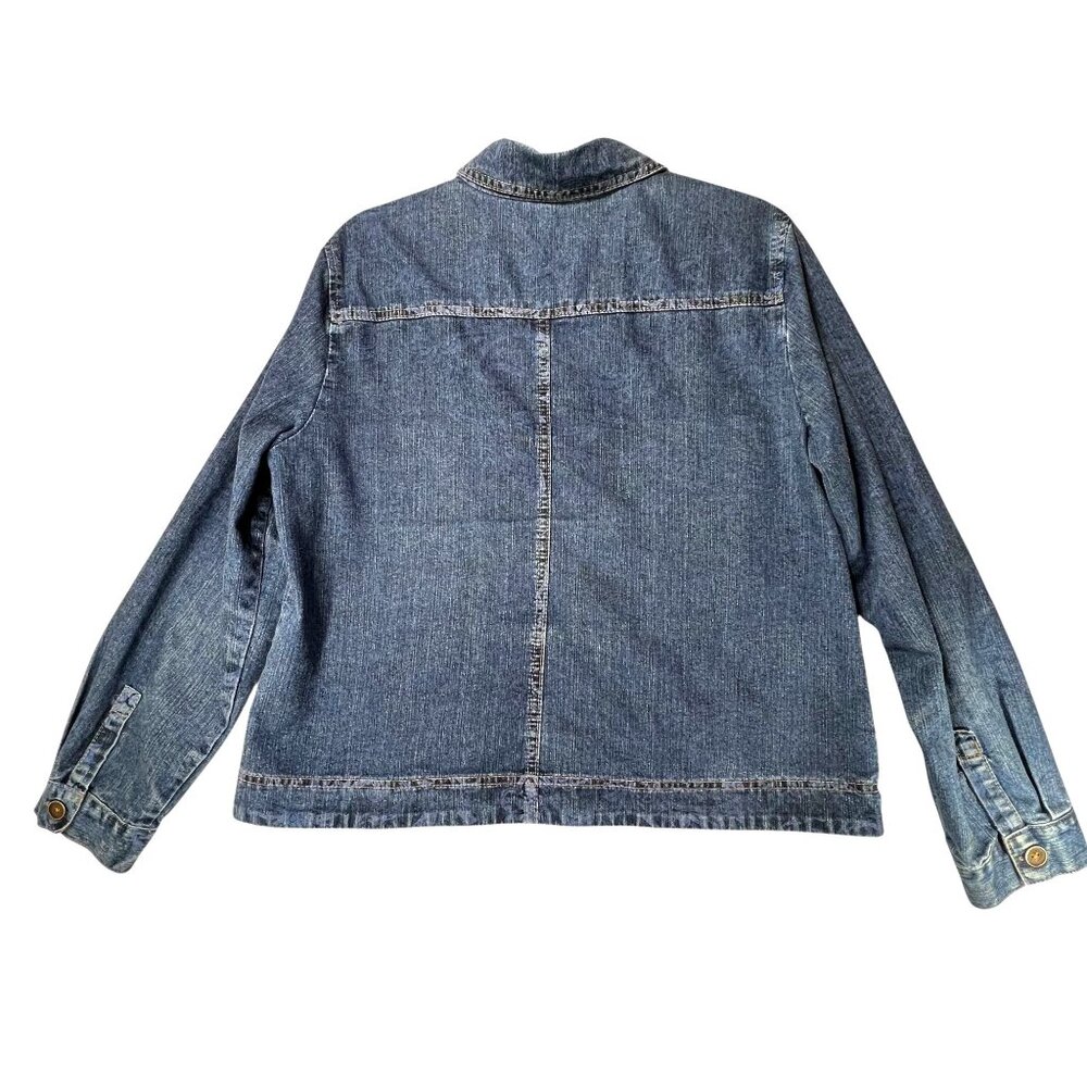 Gloria Vanderbilt Denim Blue Jeans Jacket Paisley Design L Sara Button Close - Picture 2 of 12